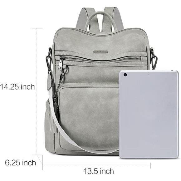 Women Backpack Vegan Leather Large Capacity Grey - Picture 3 of 7
